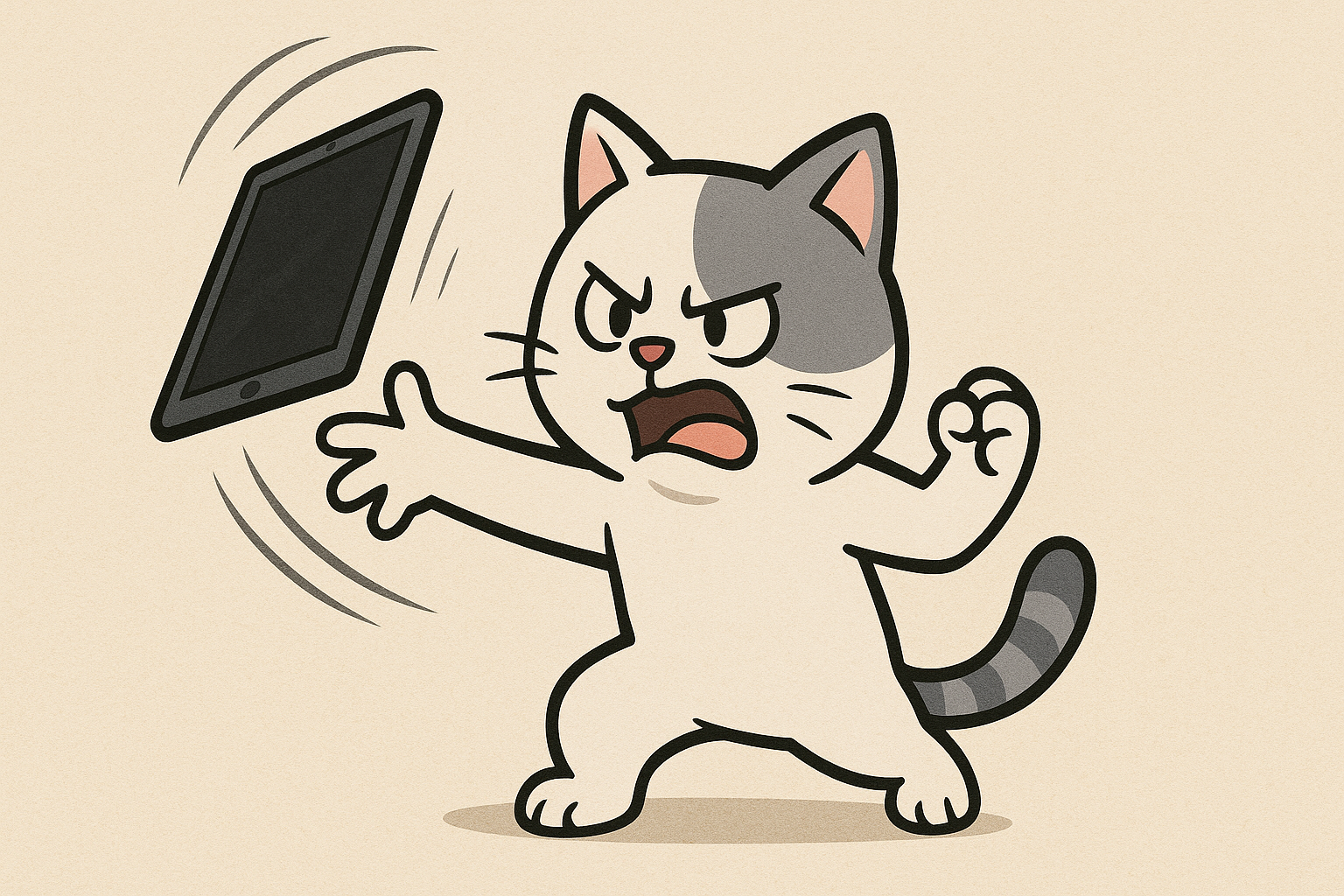 猫がiPadを投げている